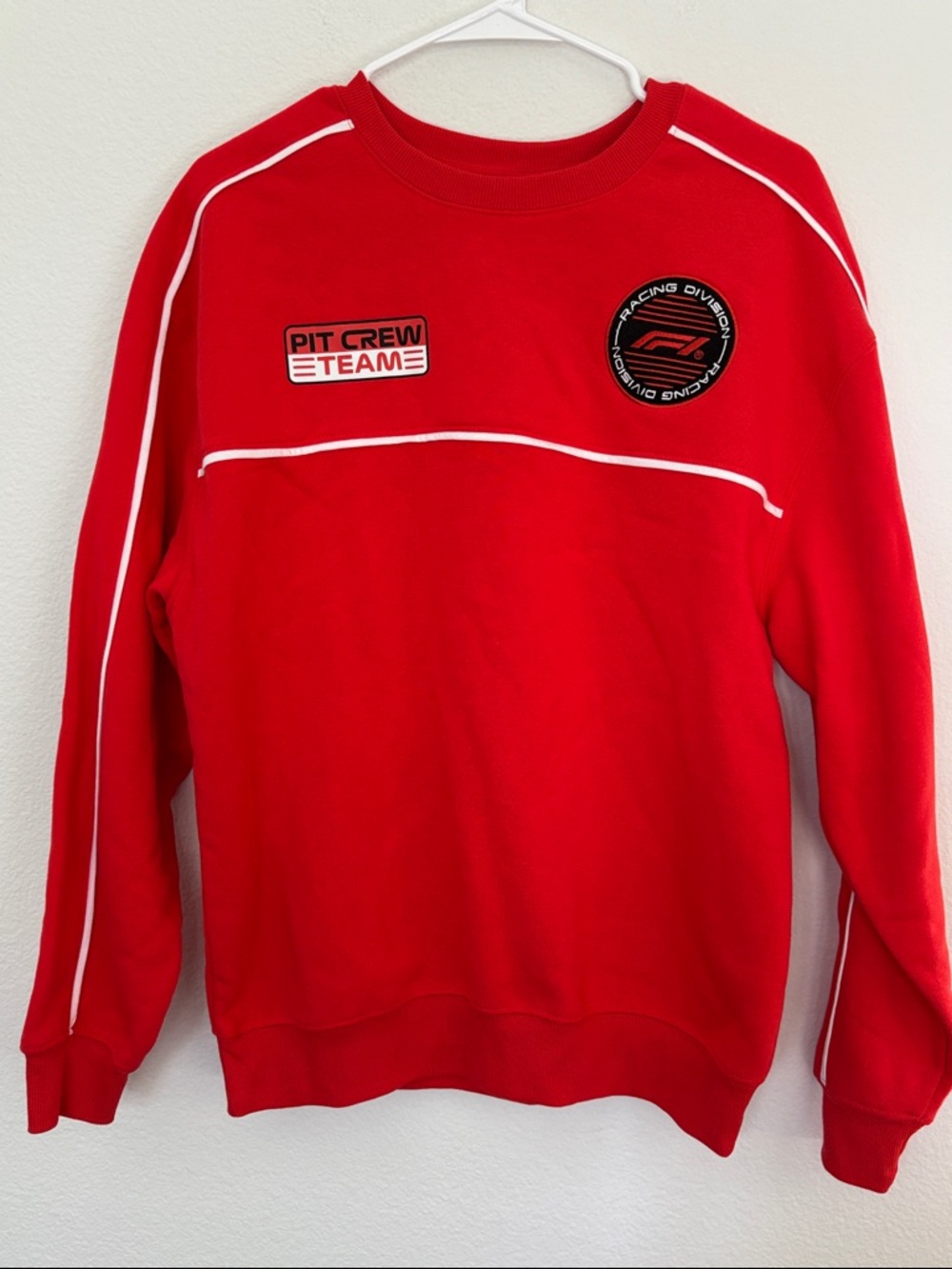 F1 Formula 1 Hybrid Apparel Red Crewneck Sweatshirt White Piping Racing Patch